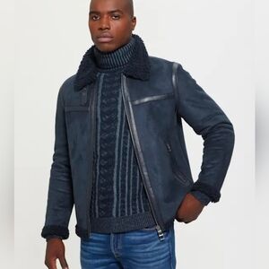 Men's ECO Faux-Shearling Suede Sherpa Jacket Large Blue